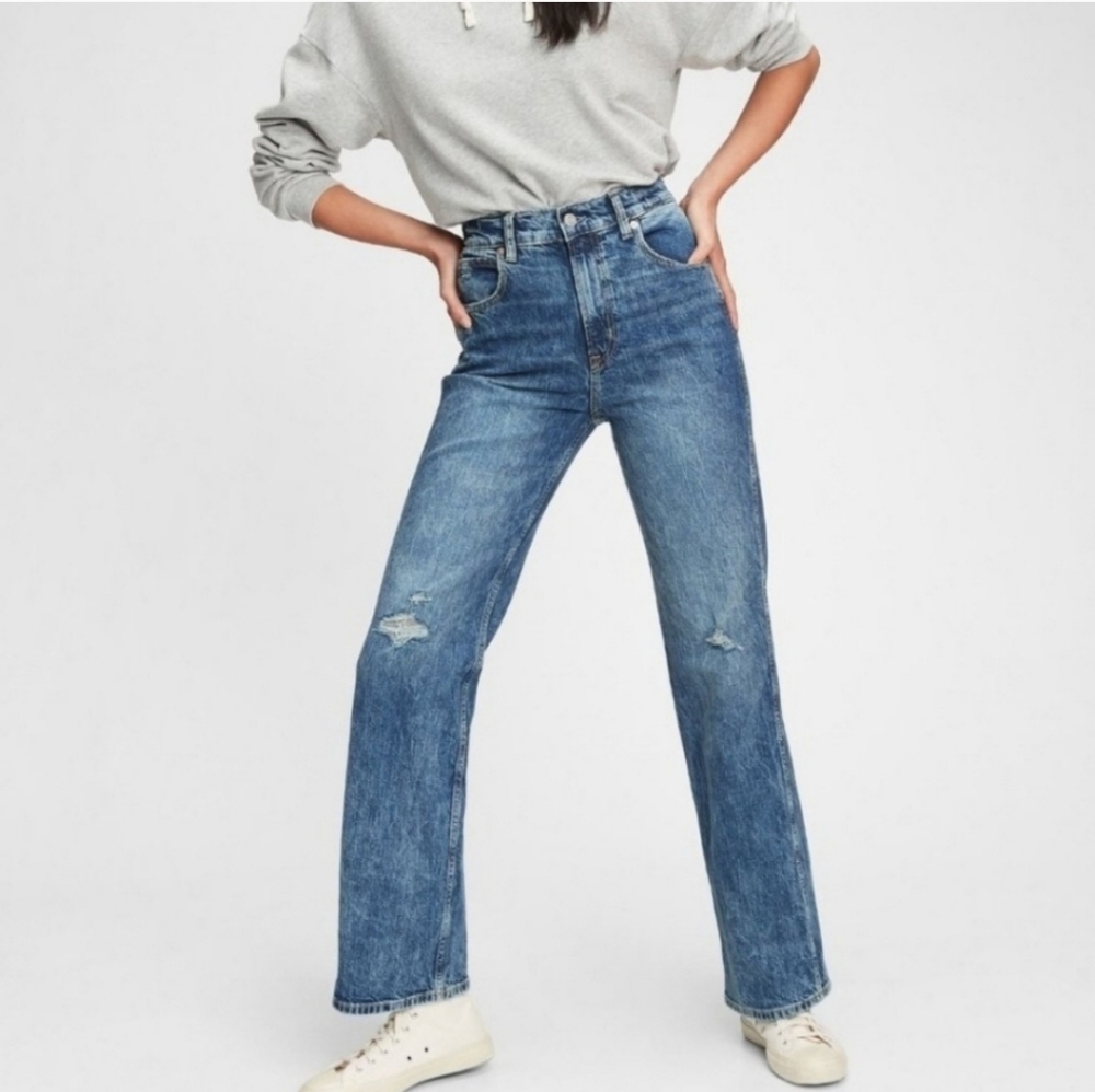 GAP Light Indigo High Rise Destructed Vintage Flare Jeans 29/8